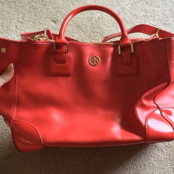 Tory Burch Orange Robinson Double Zip Tote - Picture 4 of 12